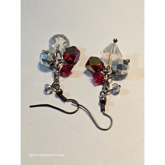 Made with Swarovski Crystal Red Bead Dangle Silver Earrings Hand Made OOAK - Picture 5 of 7